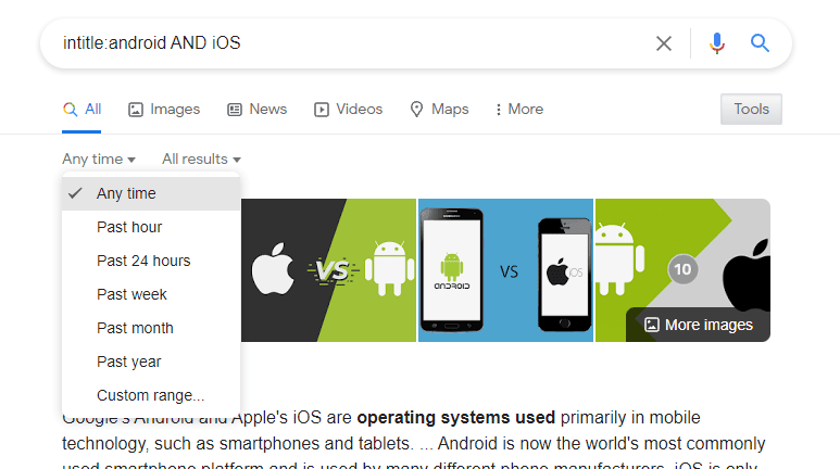 filtering google search results